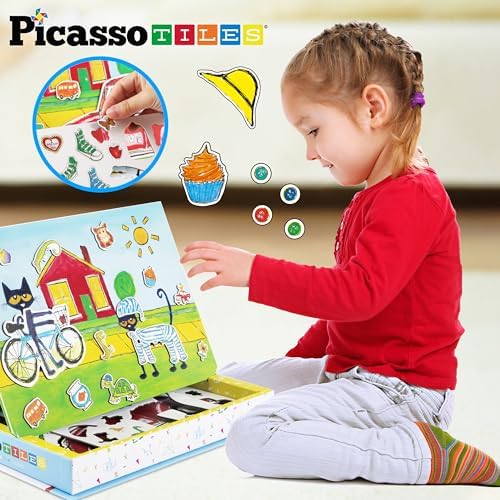 PicassoTiles Pete The Cat 80pc Magnetic Board Game Puzzle Playset Reusable Mix & Match Cartoon Toy with Storytelling, STEM Learning Activity Book and Storage Educational Kids Toys for Ages 3+ PTC02 - Image 4