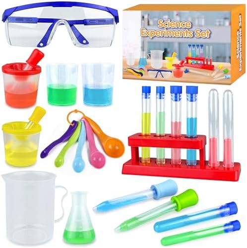 24PCS Educational Lab Science Experiments Early Learning Kit for Boys and Girls with Many Tools Droppers Plastic Test Tubes with Caps Lab Science Supplies Test by PPXMEEUDC