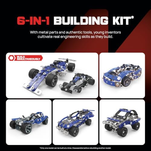 MECCANO Masters 6-in-1 Race Cars Building Toys - Engineering Construction Kit with 191 Parts, Real Tools, Advanced Building Challenges, Birthday Gifts for Ages 10+ - Image 3