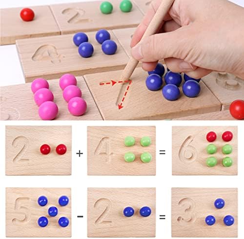 Wooden Number Tracing Board Set, Toddler Montessori Math Beads Counting Toy, Preschool Learning and Educational Math Game for Kids - Image 3