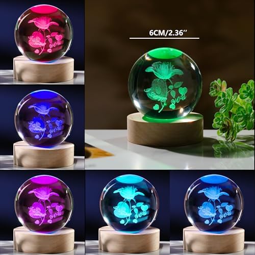 3D Rose Gifts for Women - Crystals Ball 60mm - Rose Figurines Decor Glass I Love You Gifts for Room, Birthday, Lovers, Girlfriend, Wife - Image 3