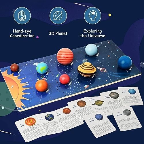 Wooden Solar System Puzzle for Kids Montessori Toys 3D Space Planets Models - Image 5