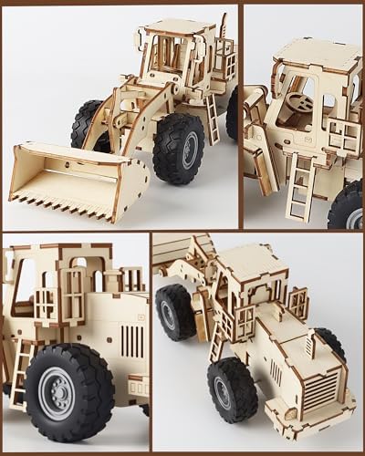3D Wooden Puzzles Bulldozer Model Car Kits for Adults to Build - Image 4