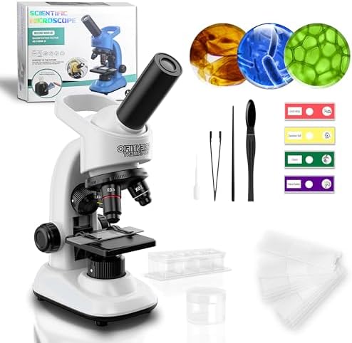 Kids Microscope Kit, 40X-1600X Beginner Microscope for Kids with LED Light, Prepared Slides, Phone Adapter and Lab Tools, STEM Science Toy for Ages 5-12 by Unknown