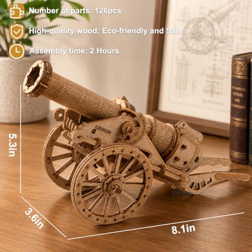 3D Wooden Puzzles Cannon Building Kit for Adults, DIY Launchable Model Set - Image 5