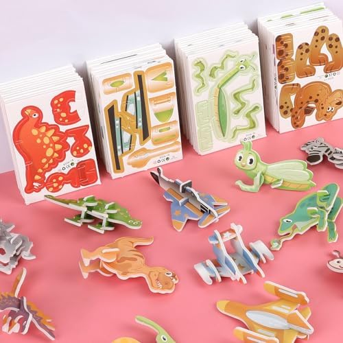 CCINEE 100 Pcs Educational 3D Cartoon Puzzle Toys for Kids,3D Animal Dinosaur Airplane Insect Learning Educational Montessori Toys Paper Puzzle Game for DIY Crafts Birthday Gifts - Image 6