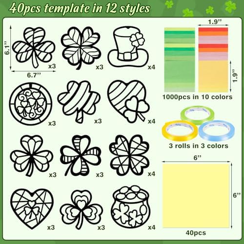 Renbuzhu 40PCS St. Patricks Day Crafts Bulk: Paper Shamrock Suncatchers, Saint Patrick's DIY Kits, Window Stained Glass Effect Art Supplies - Image 5