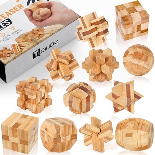 Wooden Brain Teaser Puzzles, 12pcs 3D Brain Teasers for All Ages by TuauoeFamily