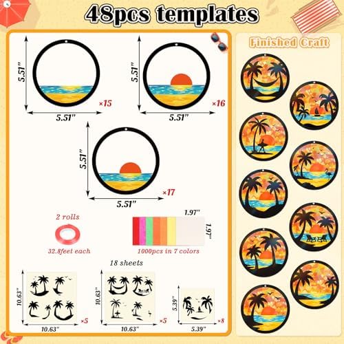 Renbuzhu 48PCS Summer Crafts: Paper Tropical Palm Tree Suncatchers DIY Kits, Window Stained Glass Effect Art Supplies for Hawaiian Luau Tiki Beach Party Favors - Image 4