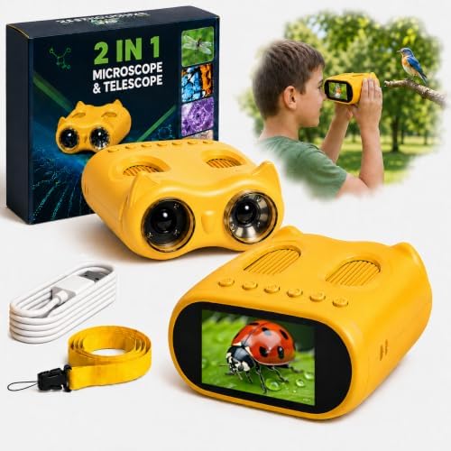 1000X Microscope for Kids, 2-in-1 Kids Microscope Telescope with 2.0" Digital Screen, Handheld Microscope, Science Kits, STEM Toys Birthday Gifts for 4 5 6 7 8 9 10 12 Year Old Girls Boys (Yellow) by Ichiha