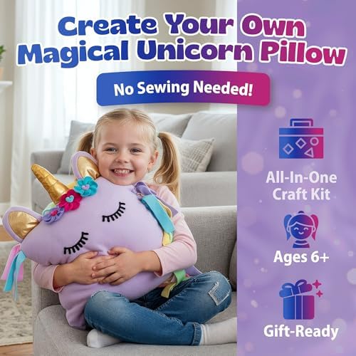 Pinwheel Crafts No Sew Unicorn Pillow Kit for Girls Ages 4-8, Purple - Image 2
