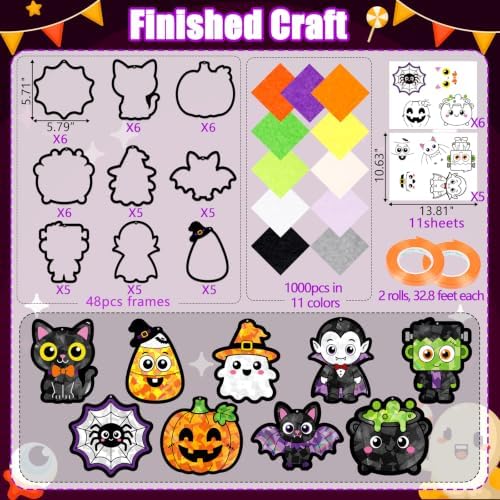 48PCS Halloweens Crafts Bulk: Ghosts Pumpkins Paper Suncatchers DIY Kit Party Activities Decorations, Window Stained Glass Effect Art Supplies - Image 3