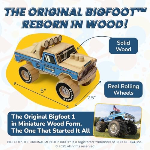 DIY Bigfoot 1 Monster Truck Wooden Kit w/Stickers (Small 5")- Officially Licensed Kids Building Kit - Wood Building Kits for Kids & Stem Toys for Ages 5-8 Years - Arts & Crafts Kits for Children - Image 4