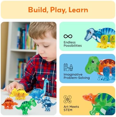 PicassoTiles 28 Piece Dinosaur Accessory Set, Magnetic Dino Tiles Ages 3+ - Image 4