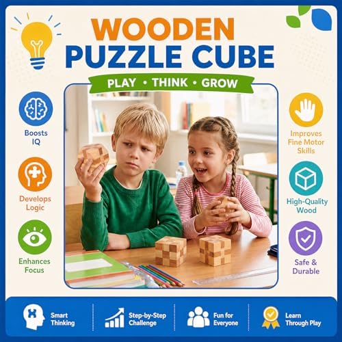 4 Pack Wooden Puzzle Brain Teasers Toy for Kids 3D Puzzles for Teens - Image 4