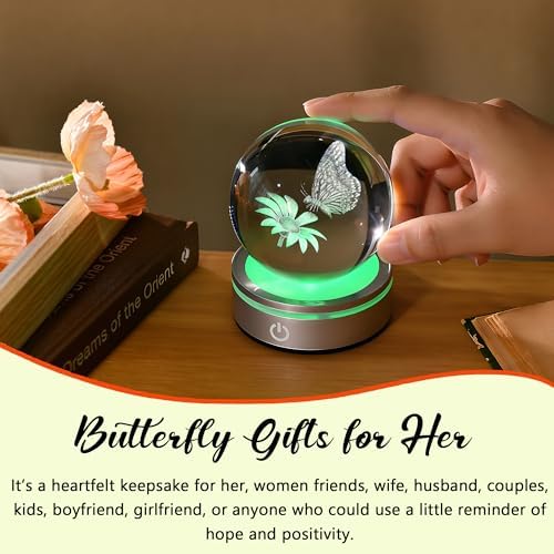 IFOLAINA 3D Butterfly Crystal Ball Decor Lamp Gifts Ideas for Mom Her - Image 3