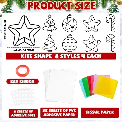 QOUBAI 32 Sets Christmas Theme Suncatchers Craft Kit DIY Window Stained Glass Effect Christmas Theme Paper Crafts Home School Classroom Decoration Kid Birthday Gift Creative Art Project Activity Game - Image 2
