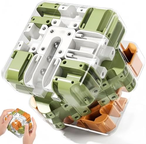 3D Rolling Ball Maze Cube, Marble Labyrinth Cube, 3D Labyrinth Puzzle Cube, Spatial Awareness Brain Training Educational Focus Game Gift for Adults Teens Kids (Orange & Green) by kidzora