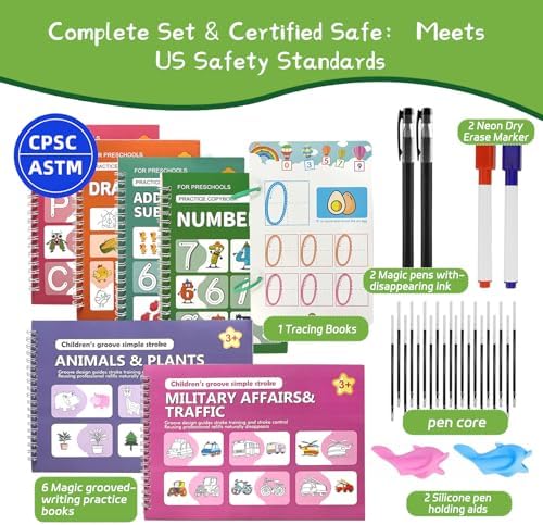 2-Stage Kids Groove Handwriting Workbook Ages 3-8, Reusable No-Groove Dotted Tracing Book, Preschool Alphabet Math Learning Activity Book, Educational Gift with Magic Disappearing Pens - Image 4