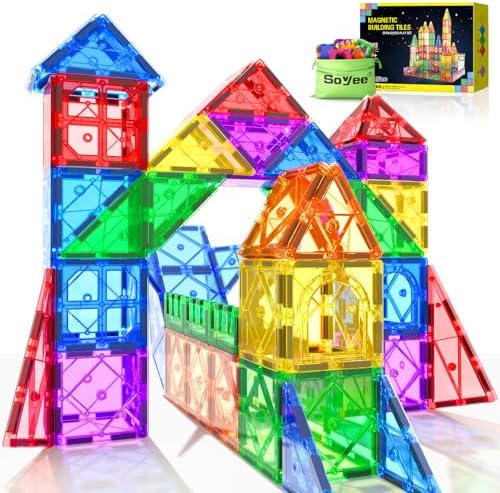 Soyee 52PCS Magnetic Tiles Toys for 3 Year Old Boys and Girls Magnetic Building Blocks STEM Learning Toys Sensory Montessori Toys for Toddlers Kids by Soyee