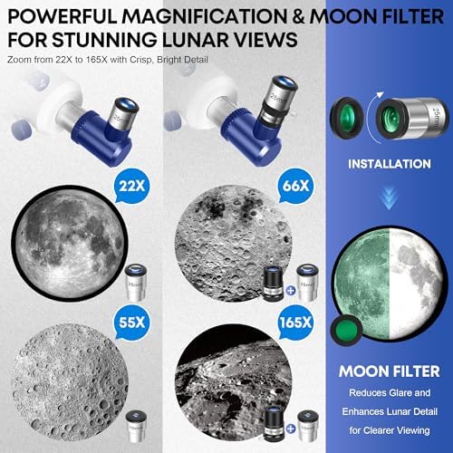 Telescope for Adults High Powered, 90mm Aperture 550mm Portable Refractor Telescope for Kids & Astronomy Beginners, Professional Telescopes with Tripod, Phone Adapter, Moon Filter, Carry Bag - Image 3