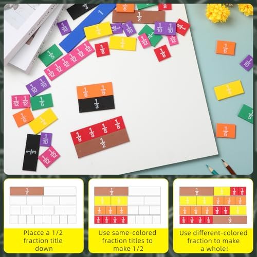 Sayglossy 6 Sets Fraction Tiles Set for Math Classroom Fractions Manipulatives Math Manipulatives for Home School Supplies - Image 4