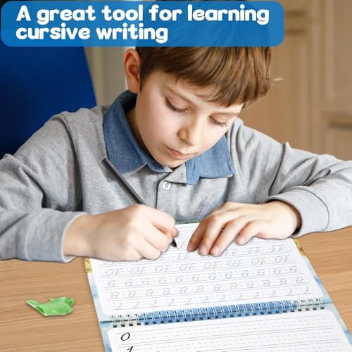 gisgfim Grooved Cursive Handwriting Workbook Magic Reusable Grooved Cursive Handwriting Practice Guided Tracing with Disappearing Ink Pens for Beginners Kids Learning Activities Supplies (Number) - Image 5