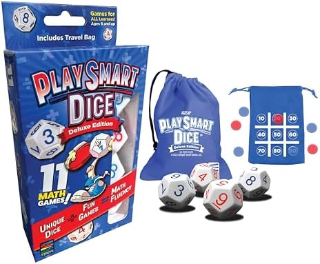 Semper Smart Games PlaySmart Dice Deluxe Math Game – Educational Arithmetic Dice Activity for Kids 6+, Fun Family Learning Game with 11 Math Games for Mental Calculation, Classroom, Home & Travel by SemperSmartGames