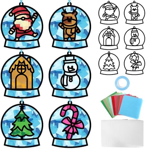 Qyeahkj 36 Set Winter Christmas Suncatchers Craft Kit for DIY Santa Snowman Reindeer Globe Tissue Paper Craft Kit Hanging Decor for Xmas Home Activity Art Project Birthday Party Favor Gift by Qyeahkj