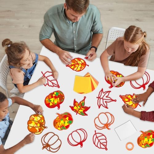 Qyeahkj 36 Set Fall Leaves and Pumpkin Suncatchers Crafts Kit for Kids - Image 6