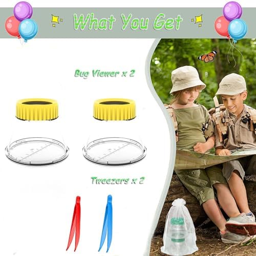 Bug Viewer for Kids 3X Magnifying Insect Observation Kit Built-in 7cm Ruler with 2 Slant Tweezers Bug Jar Catcher Cage for Kids Science Nature Exploration (2Pack Yellow) - Image 6