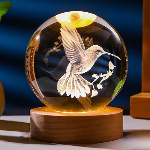 3D Hummingbird Crystal Ball 60mm - Hummingbird Figurine Glass Animal Decor for Room, Birthday, Lovers Keepsake Paperweight by Unknown