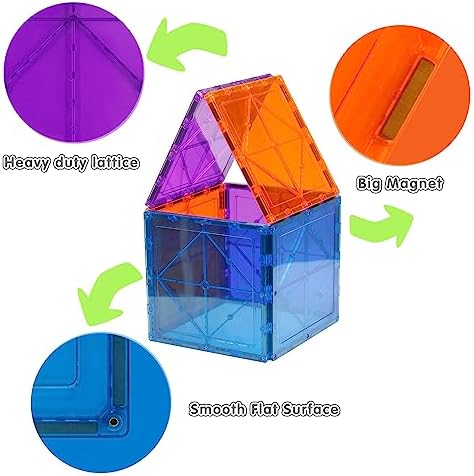 Large Magnetic Tiles Set - 6 Piece Square STEM Learning & Educational Building Kit for Kids - Perfect Construction Toy Gift - Image 3