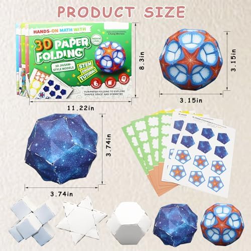 Foraineleyo Hands-On Math 3D Paper Folding Kit - STEM Origami Puzzle for Boys Girls Ages 6-12, Medium Level 3D Jigsaw-Style Models - Image 2