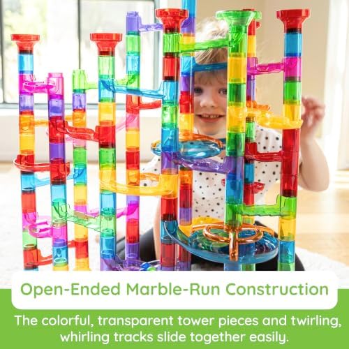 Fat Brain Toys Marble Run 200 Piece Set, Open-Ended Construction Set with Glow-in-the-Dark Marbles for Kids Ages 3+ - Image 3