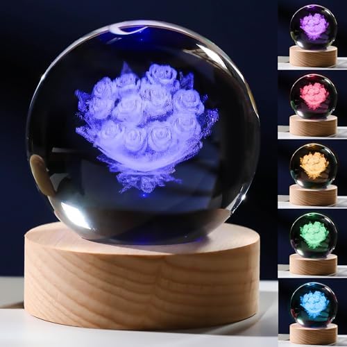 3D Rose Crystals Ball 60mm - Glass Figurine Decor I Love You Gifts for Women, Lovers, Girlfriend, Wife - Birthday Room Decoration by Unknown