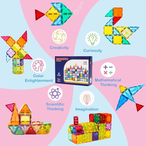 Ryoichi 138PCS Magnetic Tiles Set with 2 Cars for Kids Ages 3-9+ Years - Image 5