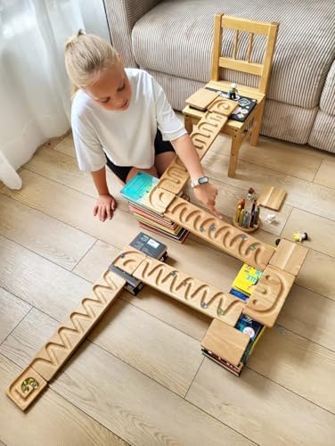 Marble Run Track Race Personalized Wooden Maze Board Ball Run Course Gift for Kids Run Race Winding Track Roller (Set of 4) - Image 4
