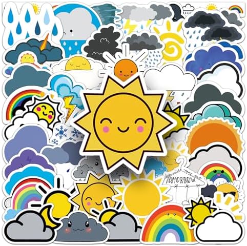 50 Pcs Fun Weather Stickers, 1.96-3.15inch Cartoon Meteorology Decorative Stickers, Self-Adhesive for Scrapbooking, Kids' Room Decoration, Science Popularization Setup (Weather) - Image 3