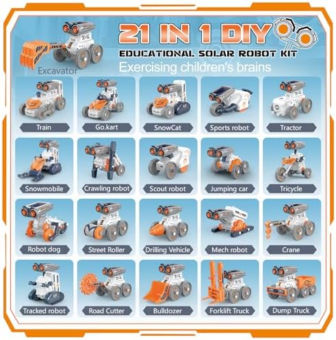 21 in-1 Solar Robot Building Kit STEM Gift for Kids 8-13, DIY Educational Science Robotics Toy Battery Solar Powered STEM Building Toy Set with 210 Pieces - Image 6