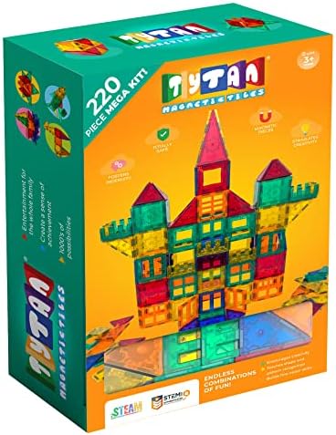Tytan Tiles 220-Piece Supersized Magnetic Tiles Building Set, 1000s of Creations, Large 3D Castles, Massive Vehicles, & Rocket Ships, Kids’ STEM Toy, Architecture, Innovative Play, Ages 3 and Up by TytanToys