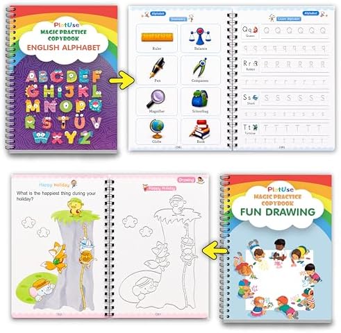 4 Pack Magic Practice Copybook for Kids Ages 3-8, Reusable Grooved Handwriting Workbooks with Disappearing Ink Pens - Workbook for Learning Drawing Math Skill Writing, Preschool Preparation - Image 2
