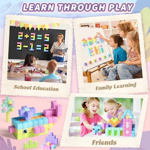 116PCS Magnetic Blocks with Magnet Eyes Toy, Magnetic Building Blocks with Storage Bag for Kids Gifts, STEM Preschool Sensory Magnetic Cubes for Toodlers Boys Girls Ages 3 4 5 6 7 8, Macaron Color - Image 6