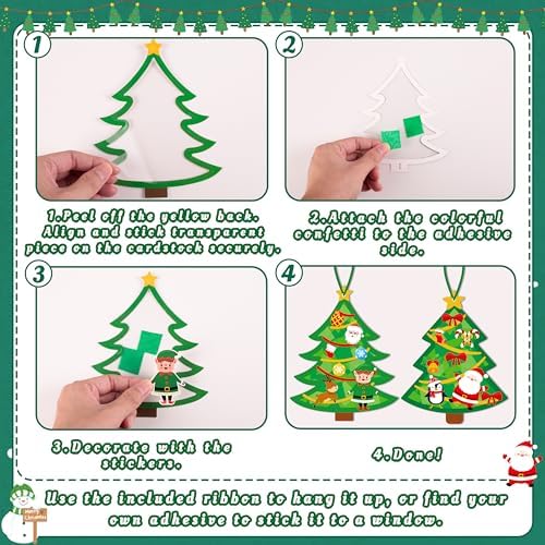 Renbuzhu 40PCS Christmas Crafts Bulk: Xmas Tree Paper Suncatchers DIY Kit for Winter Holiday Activities Decorations, Window Stained Glass Effect Art Ornaments - Image 5