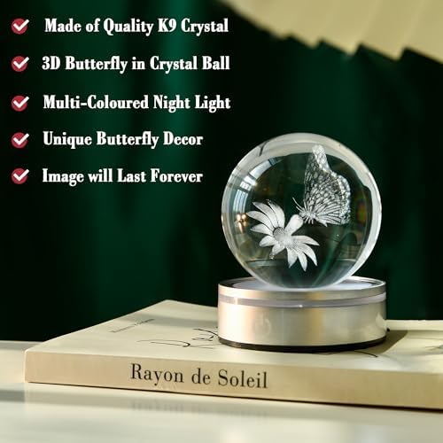 IFOLAINA 3D Butterfly Crystal Ball Decor Lamp Gifts Ideas for Mom Her - Image 2