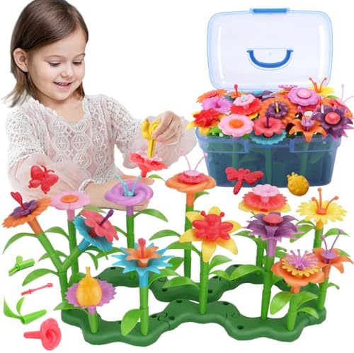 BIRANCO. Flower Garden Building Toys - Build a Bouquet Floral Arrangement Playset for Toddlers and Kids Gifts Age 3, 4, 5, 6 Year Old Girls, Educational STEM Toy (120 PCS) by BIRANCO