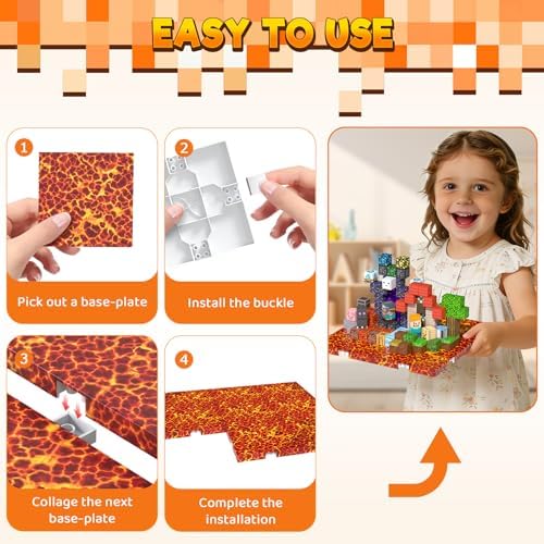8PCS 4" x 4" Magnetic Building Block Base Plates for Kids, Strong Grip Magnetic Tiles Base Compatible with Most Popular Magnetic Blocks & Cubes, STEM Educational Toys for Boys Girls Ages 3+ (Lava) - Image 5