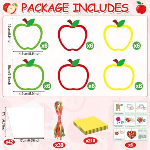 Qyeahkj 36 Set Fall Apple Suncatchers Crafts for Kids DIY Autumn Window Tissue Paper Craft Kit Hanging Decor for Back to School Home Activity Art Project Birthday Party Favor Gift - Image 2