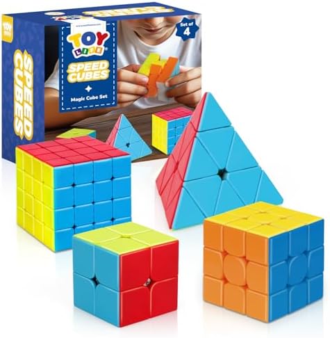 STEAM Life Speed Cube Set 4 Pack Magic Cube | Includes Speed Cubes 3x3, 2x2 Speed Cube, 4x4, Pyramid Cube, Smoothly Puzzle Cube Bundle Magic Cubes Collection for Kids & Adults by TOYLife