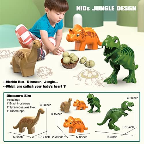 JIXIn Dinosaur Marble Runs for Kids 4-8/Building Blocks Compatible with DUPLO LEGO Sets/Marble Run for Kids Ages 3-5/125 PCS Classic Big Blocks Montessori Learning STEM Toys for Kid Age 3+ - Image 4
